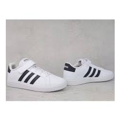 Zapatillas Adidas Grand Court Lifestyle Niñ@s Blanca y Negro Velcro